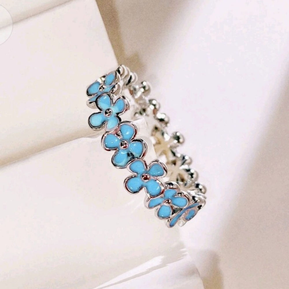 Flowers Sterling Silver Ring - Size 7 & 8 (PINK, BLUE & PURPLE) - Picture 10 of 16